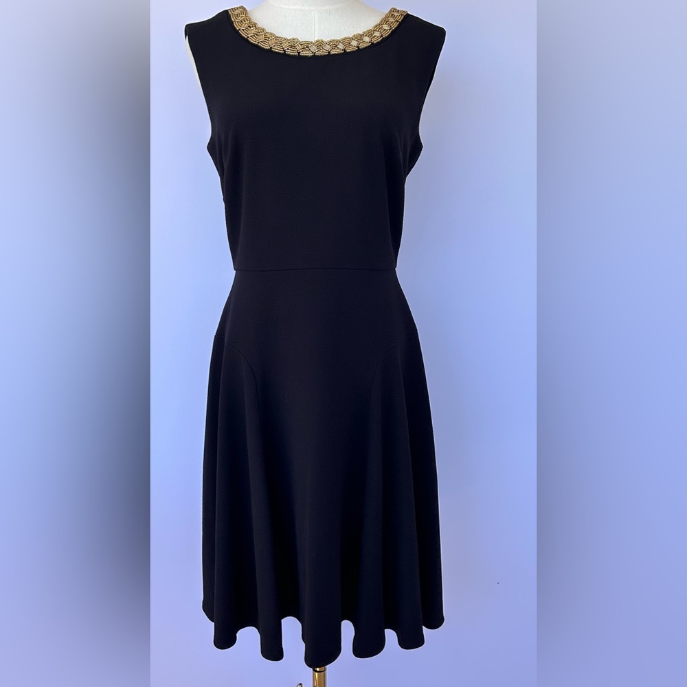 Christin Michaels Women’s Fit & Flare Sleeveless Dress with Gold Beaded Collar 8